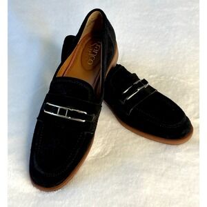Franco Sarto Black Suede Loafers Buckle Detail Women Size 6.5M‎